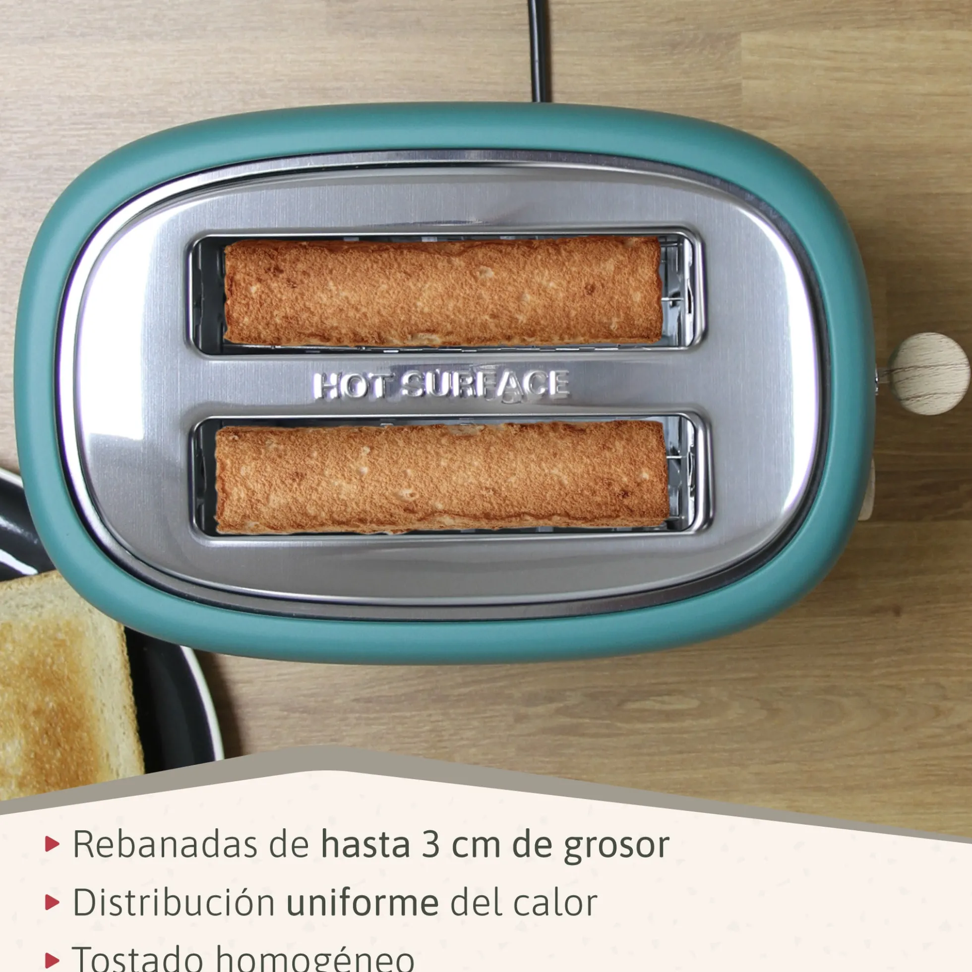 Briebe Nordic Tostadora Pan Ranura Ancha, Tostador 2 Rebanadas, 6 Niveles Tostado, Calientapanecillos, Ta1166gre, Verde