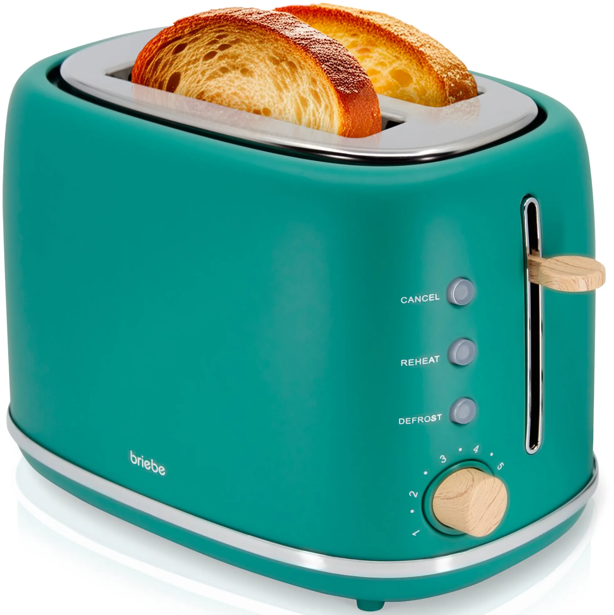 Briebe Nordic Tostadora Pan Ranura Ancha, Tostador 2 Rebanadas, 6 Niveles Tostado, Calientapanecillos, Ta1166gre, Verde
