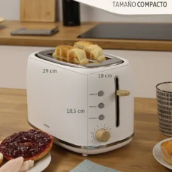 Briebe Nordic Tostadora Pan Ranura Ancha, Tostador 2 Rebanadas, 6 Niveles Tostado, Calientapanecillos, Ta1166wht, Blanco