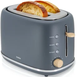 Briebe Nordic Tostadora Pan Ranura Ancha, Tostador 2 Rebanadas, 6 Niveles Tostado, Calientapanecillos, Ta1166gry, Gris