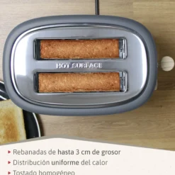 Briebe Nordic Tostadora Pan Ranura Ancha, Tostador 2 Rebanadas, 6 Niveles Tostado, Calientapanecillos, Ta1166gry, Gris