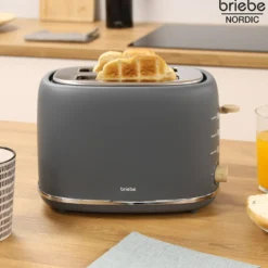 Briebe Nordic Tostadora Pan Ranura Ancha, Tostador 2 Rebanadas, 6 Niveles Tostado, Calientapanecillos, Ta1166gry, Gris