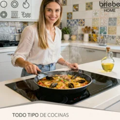 Briebe Paellera Inducción 34cm, 6 Raciones, Aluminio Prensado, Antiadherente Sin Pfoa, 3mm Espesor, Zafrán, Negro
