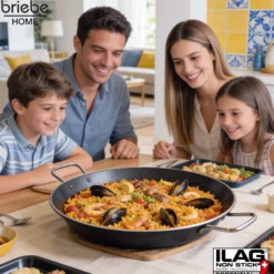 Briebe Paellera Inducción 34cm, 6 Raciones, Aluminio Prensado, Antiadherente Sin Pfoa, 3mm Espesor, Zafrán, Negro