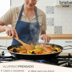Briebe Paellera Inducción 42cm, 9-10 Raciones, Aluminio Prensado, Antiadherente Sin Pfoa, 3mm Espesor, Zafrán, Negro