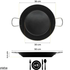Briebe Paellera Inducción 38cm, 7-8 Raciones, Aluminio Prensado, Antiadherente Sin Pfoa, 3mm Espesor, Zafrán, Negro