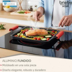 Briebe Plancha Cocina Inducción Asar, Antiadherente Titanio 5 Capas, Aluminio Fundido 43x25cm Sin Pfoa, Black Titanium