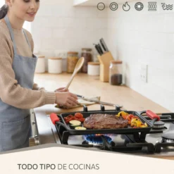 Briebe Plancha Cocina Inducción Asar, Antiadherente Titanio 5 Capas, Aluminio Fundido 43x25cm Sin Pfoa, Black Titanium