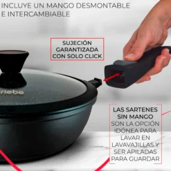 Briebe Set 2 Sartenes Inducción Antiadherentes, Mango Extraíble, Hondas, 24/ 28 Cm Sin Pfoa, Tapas, Mgk19s, Negro