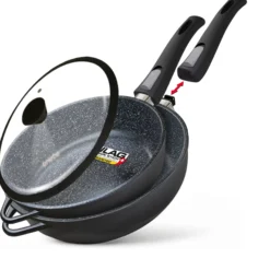 Briebe Set 2 Sartenes Inducción Antiadherentes, Mango Extraíble, Hondas, 24/ 28 Cm Sin Pfoa, Tapas, Mgk19s, Negro