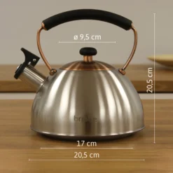 Briebe Tetera Con Silbato, Hervidor De Agua 2,3l, Inducción, Acero Inox, Vintage, Mango Cool Touch, I-bronze