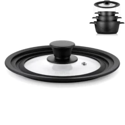 Briebe Totalid Tapa De Sartén Universal Con Borde De Silicona Y Cristal Templado, Multidiámetro 24-26-28 Cm