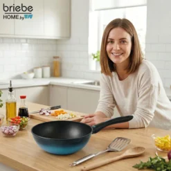 Briebe Wok Inducción Acero Forjado 26cm Antiadherente Sin Pfoa, Apto Todas Cocinas Fabricada En España, Mare, Azul