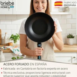 Briebe Wok Inducción Acero Forjado 26cm Antiadherente Sin Pfoa, Apto Todas Cocinas Fabricada En España, Mare, Azul