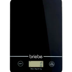 Báscula Cocina Digital Balanza Alta Precisión, Peso Comida Hasta 5kg Graduación 1g Función Tara, Briebe, Kw1163, Negro