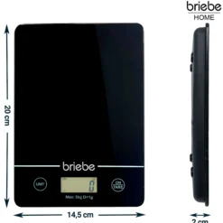 Báscula Cocina Digital Balanza Alta Precisión, Peso Comida Hasta 5kg Graduación 1g Función Tara, Briebe, Kw1163, Negro