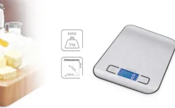 Báscula De Cocina Digital Extraplana, Acero Inox., Precisión 1gr, Hasta 5 Kg, Función Tara Mpm Mwk-02m Plata