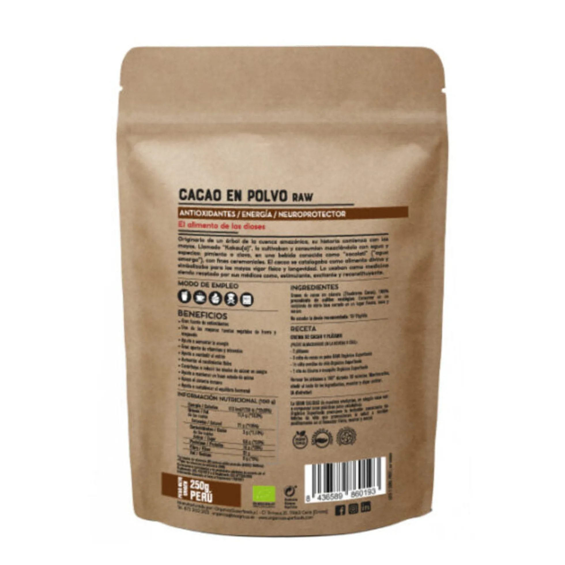 Cacao En Polvo Bio Raw De Perú 200g - Orgánica Superfoods