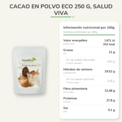 Cacao en polvo ECO 250 g, Salud Viva