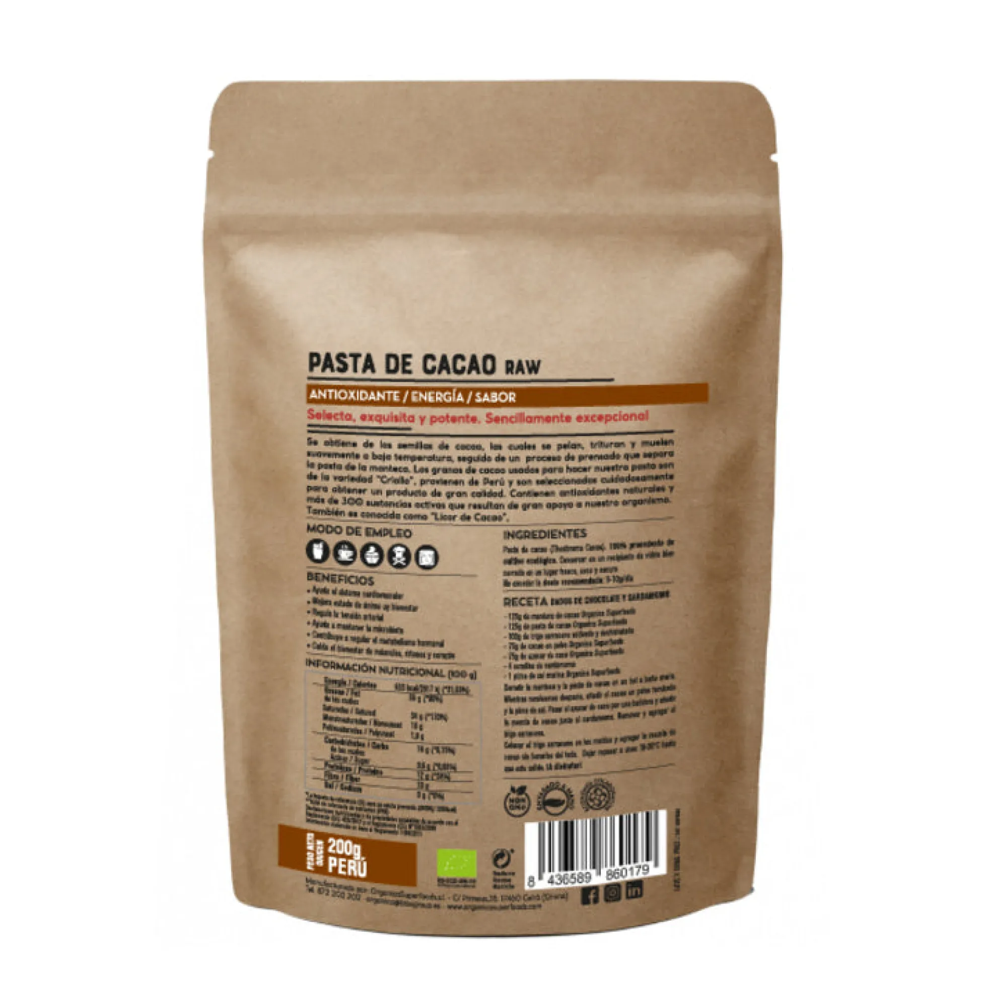 Cacao Pasta Bio Raw De Peru 1kg - Orgánica Superfoods