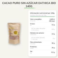 Cacao puro sin azúcar Eathica BIO 140g