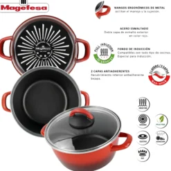 Cacerola 'sr' Ø24cm Con Tapa Vidrio Rojo Magefesa