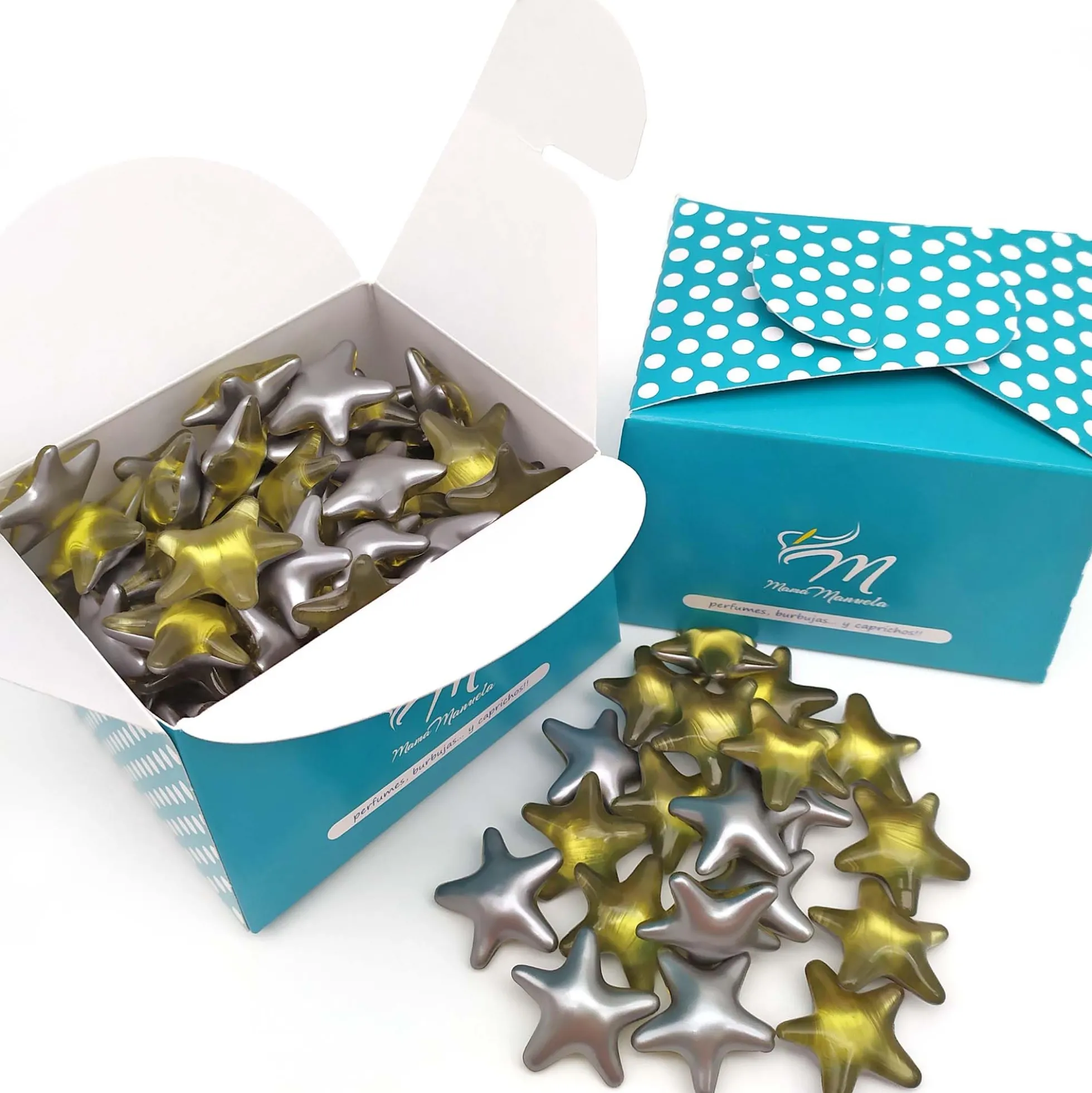 Caja 40 Perlas De Baño Con Aroma A Manzana - Con Aceite De Soja - Hidratante Y Aromática - Forma Estrella