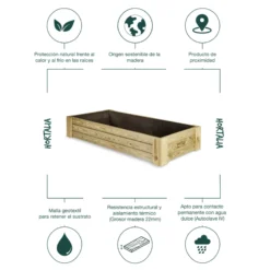 Cajón De Cultivo De Madera Tratada 160x80x30 Cm Box Xl30 Hortalia