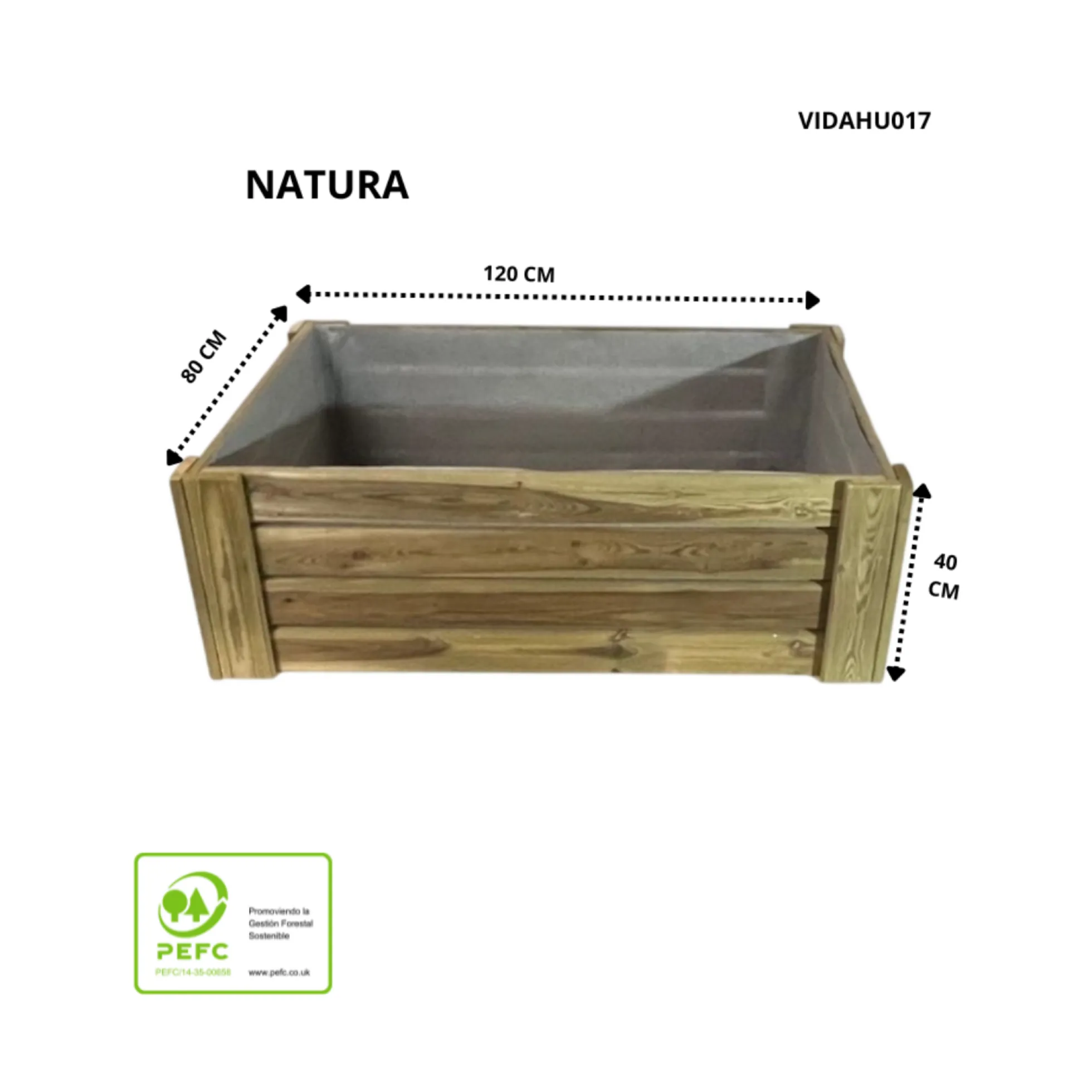 Cajón De Cultivo Natura. Altura De 40 Cm. Sin Base. Vidahuerto 120x80x40 Cm.