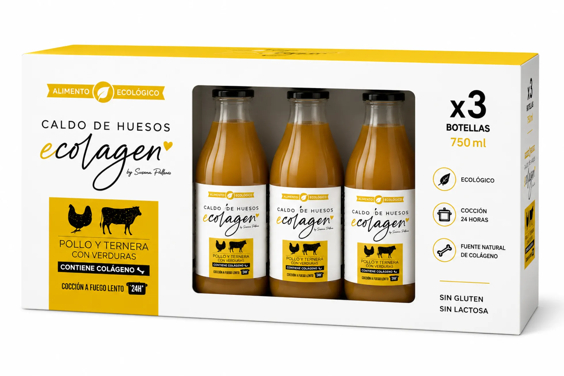 Caldo Huesos de Pollo y Ternera con verduras ecológico Ecolagen 1L