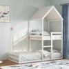 Cama Con Techo Madera Maciza De Pino Blanco 90x200 Cm