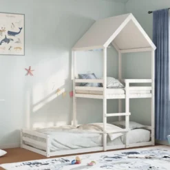 Cama Con Techo Madera Maciza De Pino Blanco 90x200 Cm