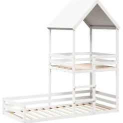 Cama Con Techo Madera Maciza De Pino Blanco 90x200 Cm