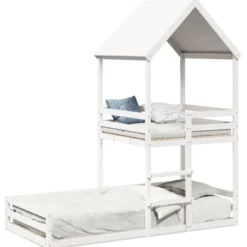 Cama Con Techo Madera Maciza De Pino Blanco 90x200 Cm