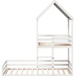 Cama Con Techo Madera Maciza De Pino Blanco 90x200 Cm