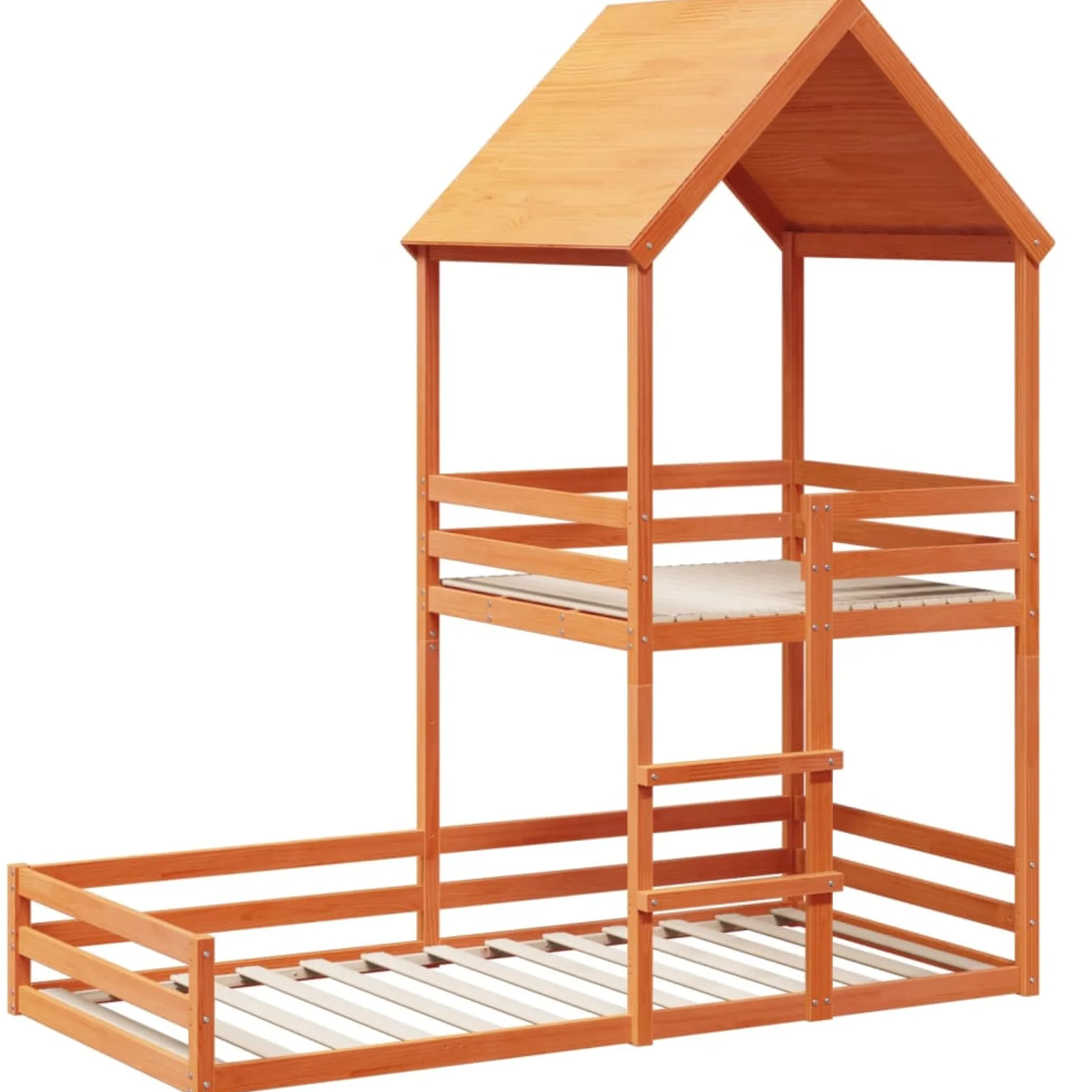 Cama Con Techo Madera Maciza Pino Marrón 80x200 Cm