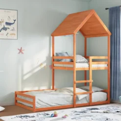 Cama Con Techo Madera Maciza Pino Marrón 80x200 Cm
