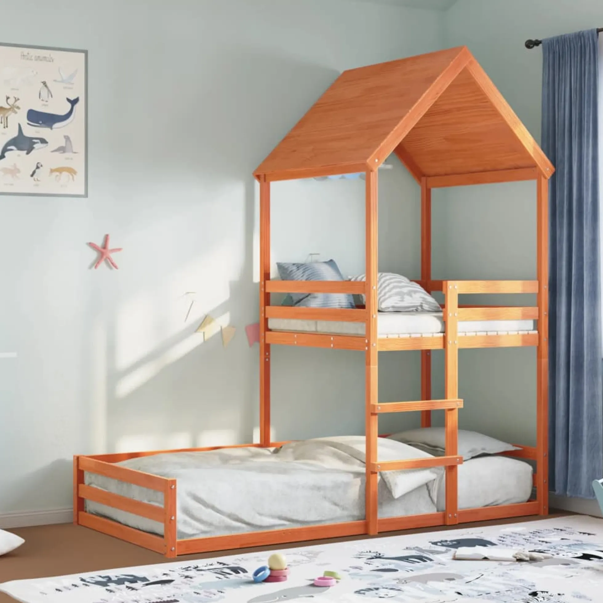 Cama Con Techo Madera Maciza Pino Marrón 80x200 Cm