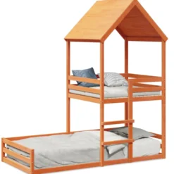 Cama Con Techo Madera Maciza Pino Marrón 80x200 Cm
