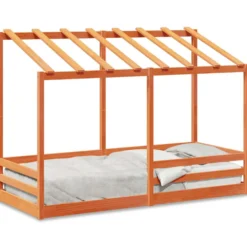 Cama Infantil Con Techo Madera Maciza Pino Marrón 90x190 Cm