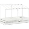 Cama Infantil Con Techo Madera Maciza Pino Blanca 90x200 Cm