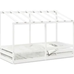 Cama Infantil Con Techo Madera Maciza Pino Blanca 90x200 Cm