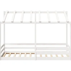 Cama Infantil Con Techo Madera Maciza Pino Blanca 90x200 Cm