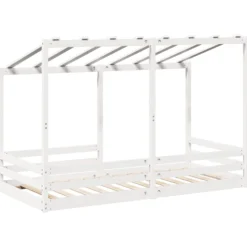 Cama Infantil Con Techo Madera Maciza Pino Blanca 90x200 Cm
