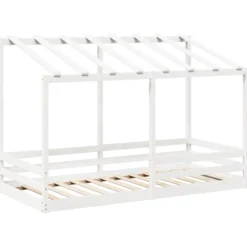 Cama Infantil Con Techo Madera Maciza Pino Blanca 90x200 Cm