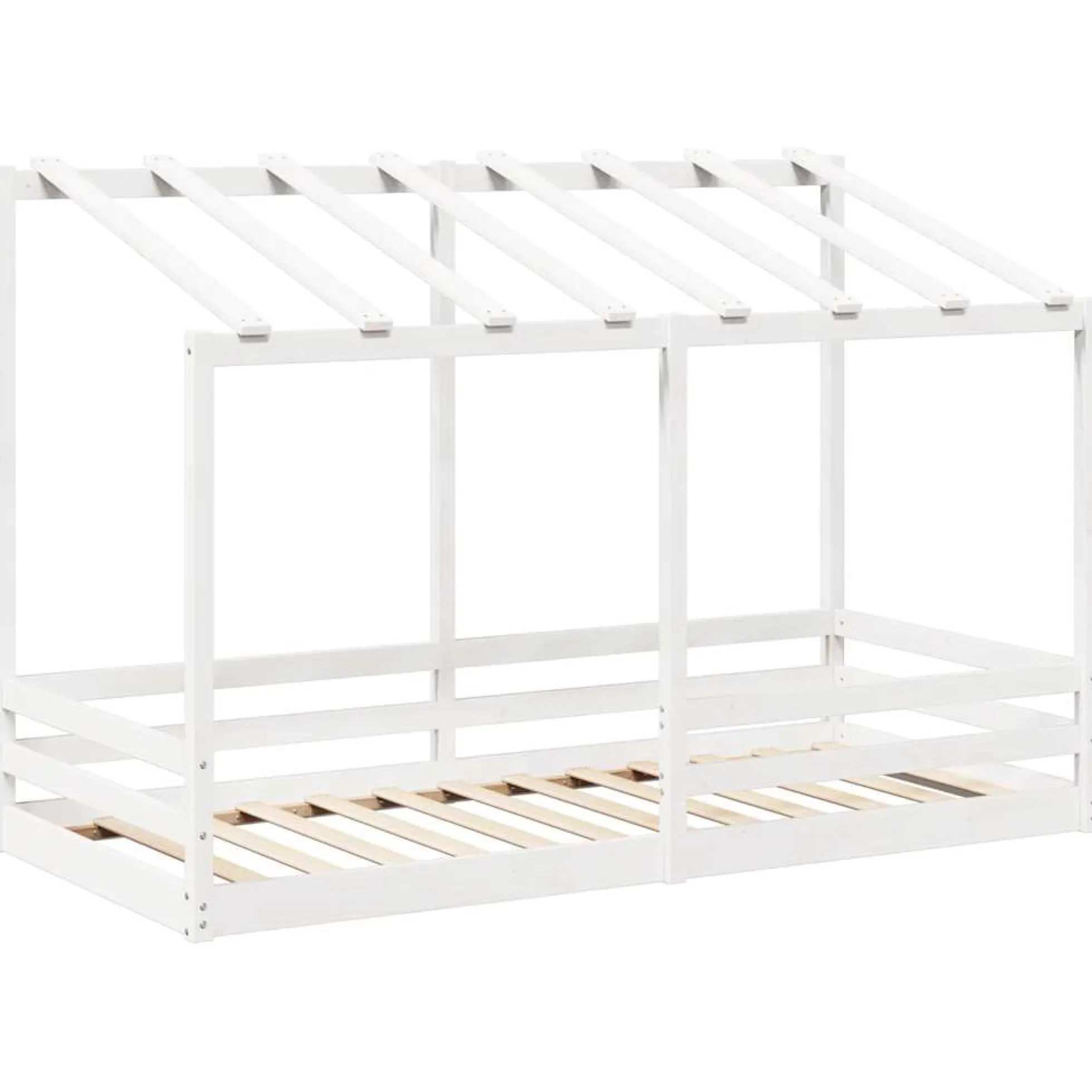 Cama Infantil Con Techo Madera Maciza Pino Blanca 90x200 Cm