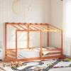 Cama Infantil Con Techo Madera Maciza Pino Marrón 100x200 Cm