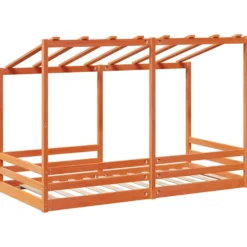 Cama Infantil Con Techo Madera Maciza Pino Marrón 100x200 Cm