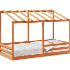 Cama Infantil Con Techo Madera Maciza Pino Marrón 100x200 Cm