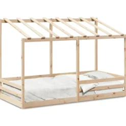 Cama Infantil Con Techo Madera Maciza Pino 90x200 Cm